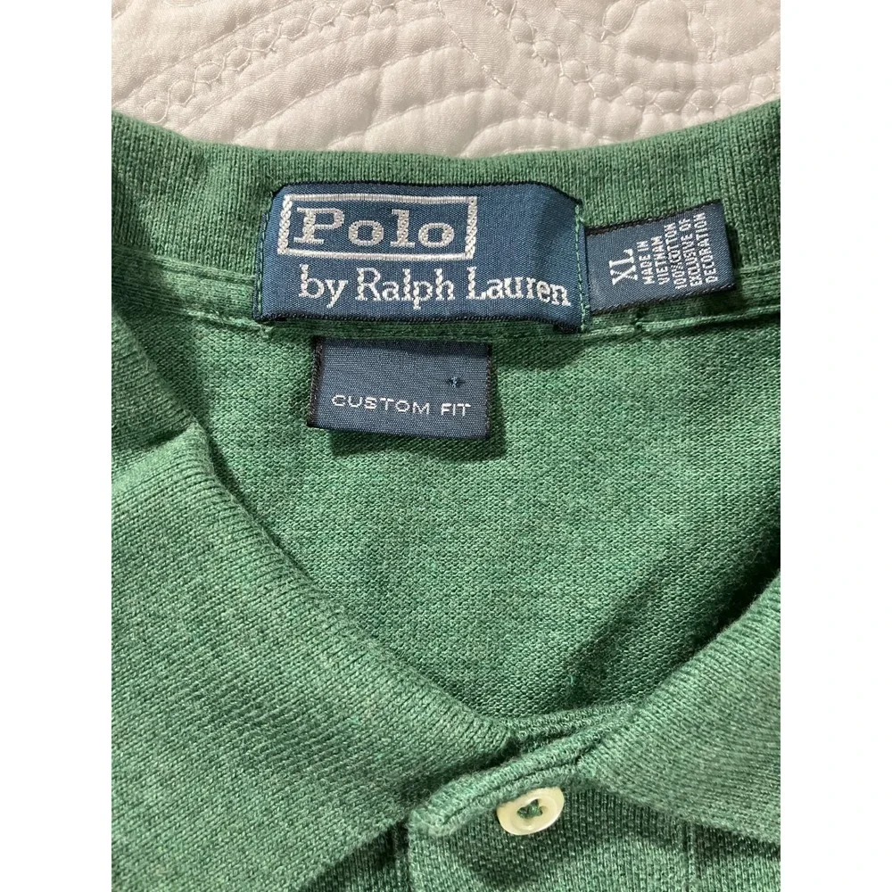 Polo Ralph Lauren Polo Shirt Mens XL Green Custom Fit‎ Purple Pony Logo Knit
